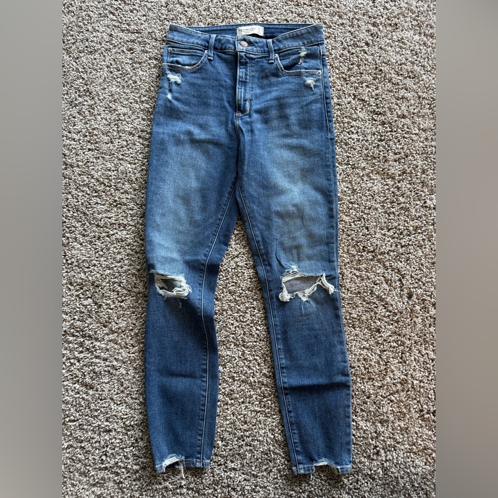 Abercrombie & Fitch Blue Skinny Jeans with Distressed Design